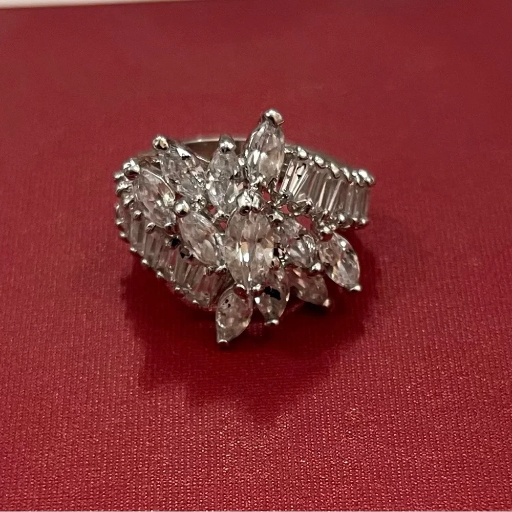 Silver-Tone Marquise & Baguette Cluster Cocktail Ring
